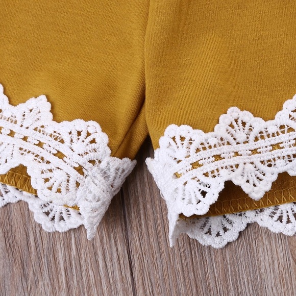 Baby Girl Mustard Romper Halter Lace Detail - Picture 5 of 6